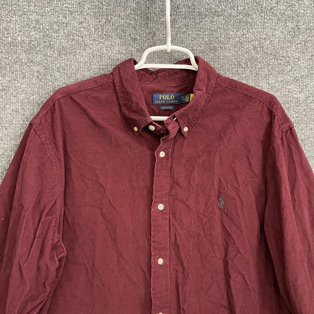 Polo Ralph Lauren Corduroy Cord Shirt Mens Sz 2XL Burgundy Button Long Sleeve